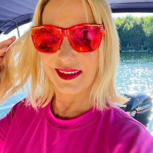 SMITH Vibrant Red Sunglasses Bedazzled by An 11 Year Old Saving For College